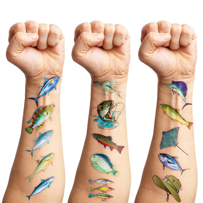 60 PCS Fishing Pre-Cut Temporary Tattoos for Kids & Adults | Birthday Party Favors, School Prizes & Rewards
