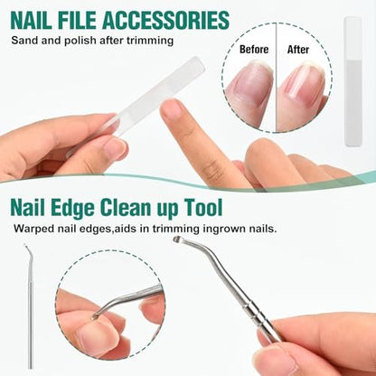 Upgraded Eagle Beak Beveled Nail Clippers – Long Handle Wide Jaw Slanted Nail Clipper 3-Piece Set, Anti-Splash for Men & Women (Green)