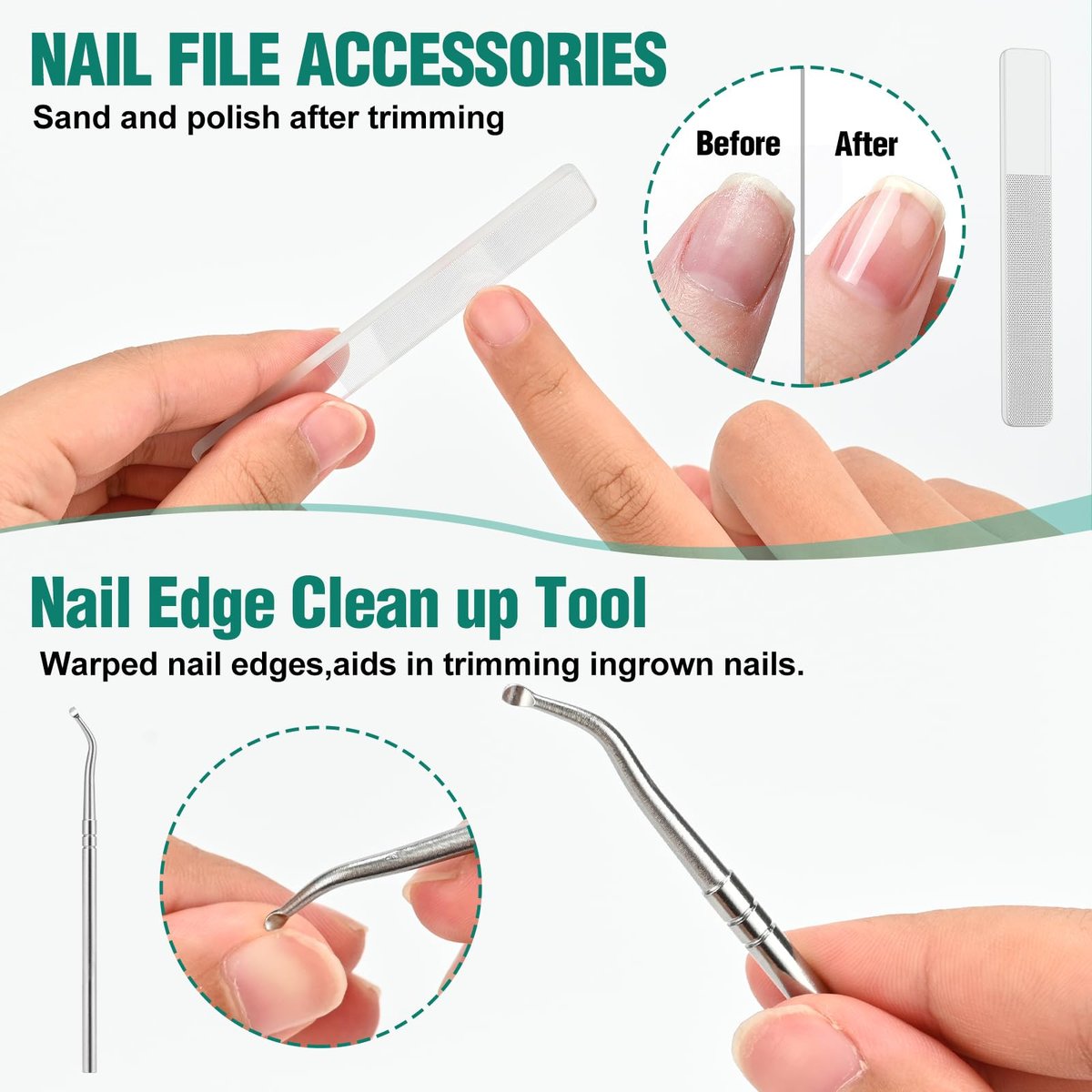 Upgraded Eagle Beak Beveled Nail Clippers – Long Handle Wide Jaw Slanted Nail Clipper 3-Piece Set, Anti-Splash for Men & Women (Green) - görsel 7