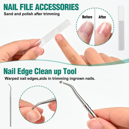 Upgraded Eagle Beak Beveled Nail Clippers – Long Handle Wide Jaw Slanted Nail Clipper 3-Piece Set, Anti-Splash for Men & Women (Green)