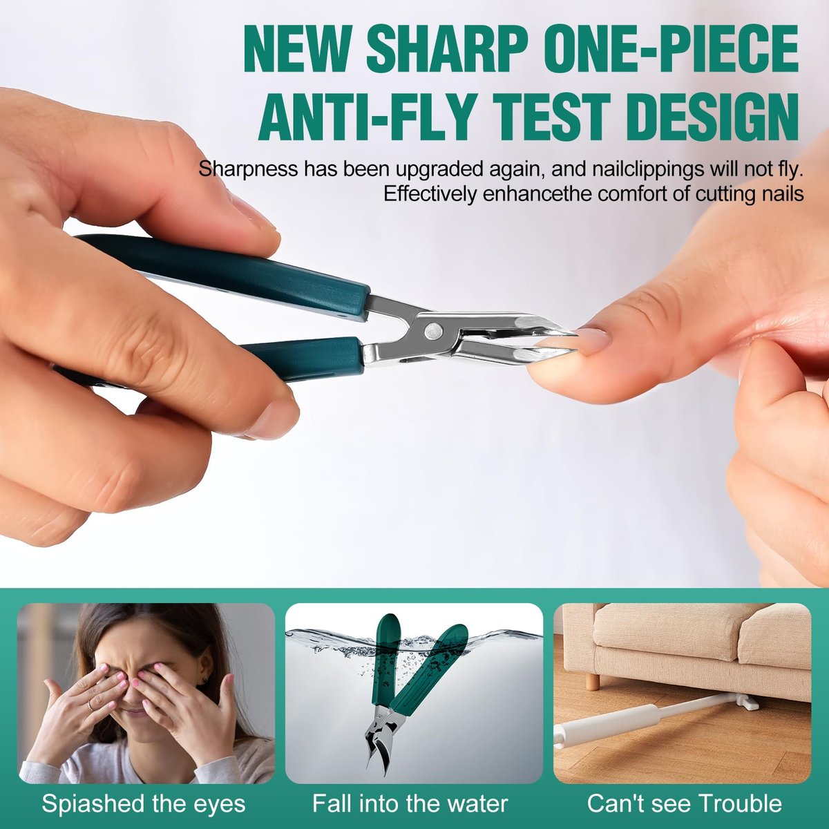 Upgraded Eagle Beak Beveled Nail Clippers – Long Handle Wide Jaw Slanted Nail Clipper 3-Piece Set, Anti-Splash for Men & Women (Green) - görsel 9