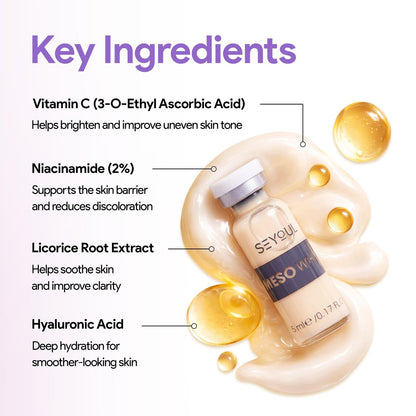 SEYOUL Meso White Facial Serum – Brightening Vitamin C, Niacinamide & Collagen Serum for Dark Spots & Uneven Skin Tone – 6 Vials (0.17 fl oz Each) Avelisse