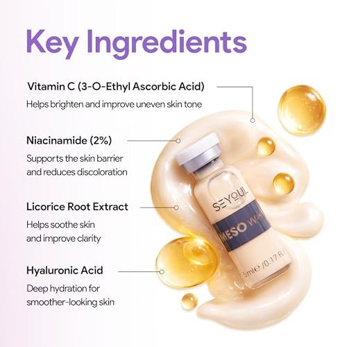 SEYOUL Meso White Facial Serum – Brightening Vitamin C, Niacinamide & Collagen Serum for Dark Spots & Uneven Skin Tone – 6 Vials (0.17 fl oz Each) Avelisse