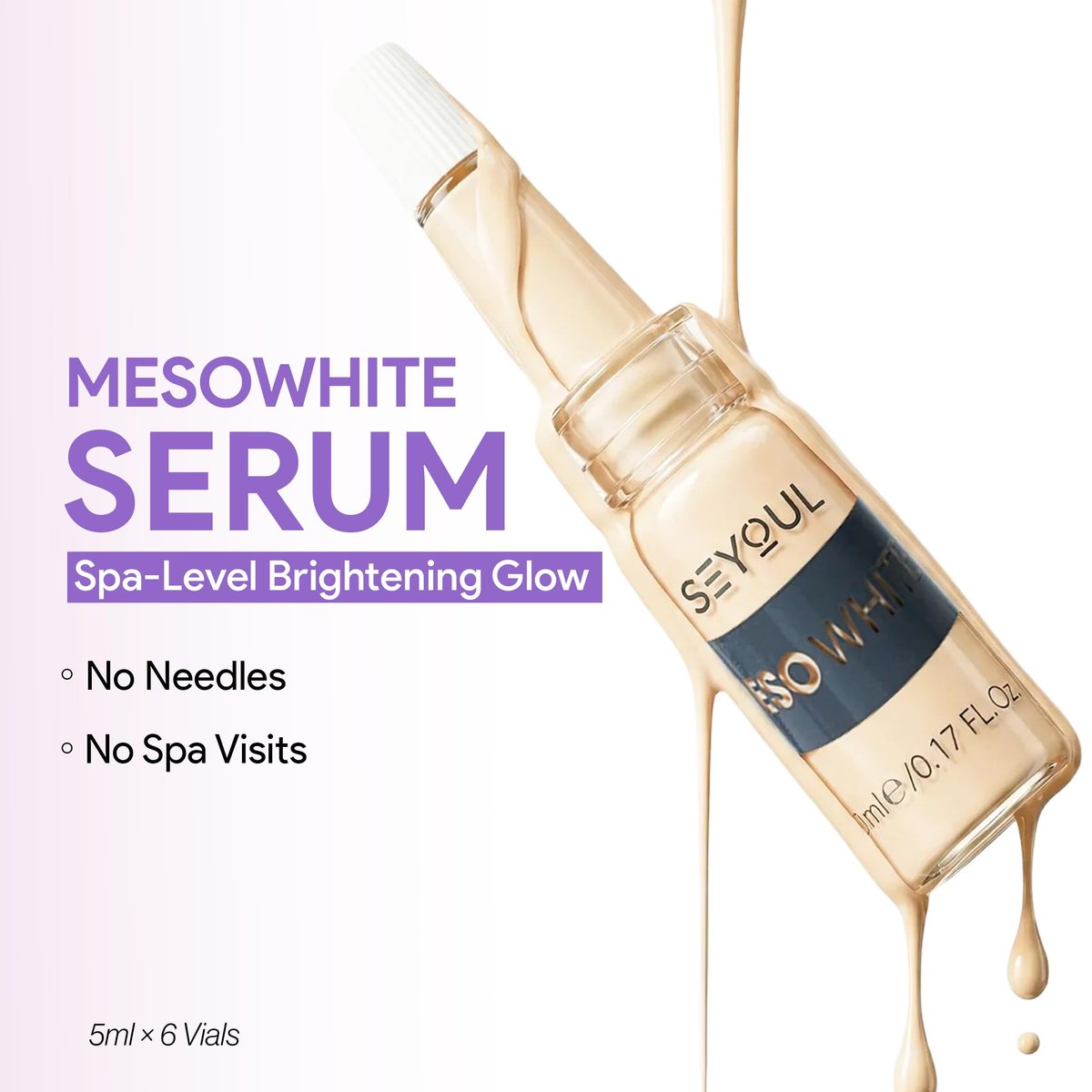 SEYOUL Meso White Facial Serum – Brightening Vitamin C, Niacinamide & Collagen Serum for Dark Spots & Uneven Skin Tone – 6 Vials (0.17 fl oz Each) Avelisse