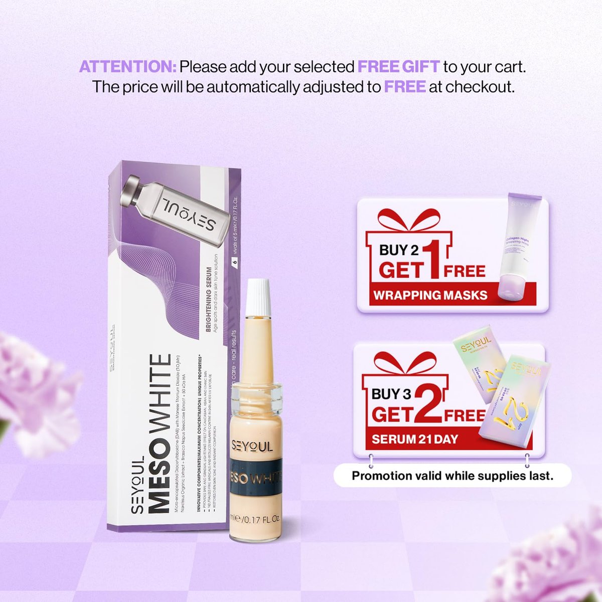 SEYOUL Meso White Facial Serum – Brightening Vitamin C, Niacinamide & Collagen Serum for Dark Spots & Uneven Skin Tone – 6 Vials (0.17 fl oz Each) Avelisse