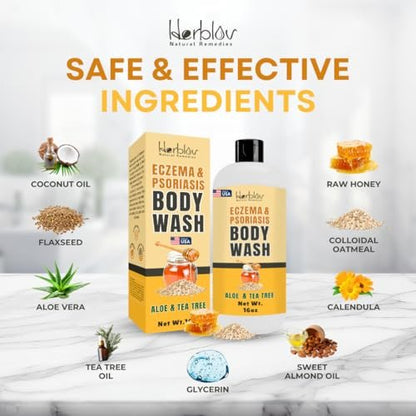 All Natural Eczema Body Wash – Oatmeal Goat Milk Soap for Dry, Itchy, Sensitive Skin Relief – Gentle Detoxifying Anti-Itch Wash for Kids & Adults – 16 oz