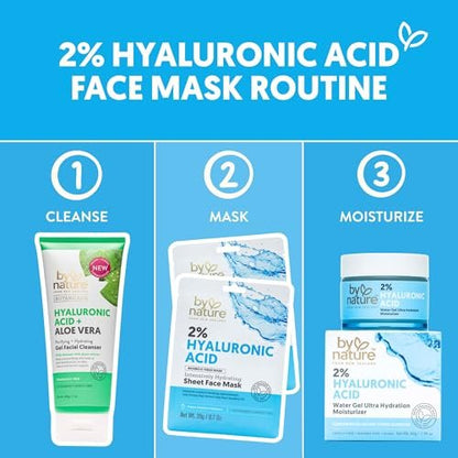 By Nature 2% Hyaluronic Acid Sheet Face Mask – Hydration Boost with Prickly Pear & Squalane – Made in New Zealand – Pack of 12