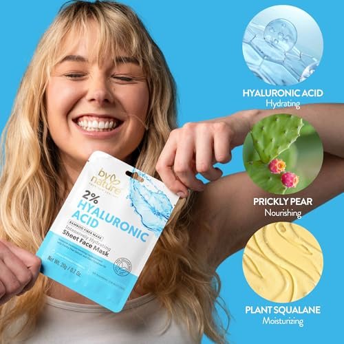 By Nature 2% Hyaluronic Acid Sheet Face Mask – Hydration Boost with Prickly Pear & Squalane – Made in New Zealand – Pack of 12 - görsel 12