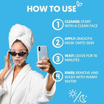 By Nature 2% Hyaluronic Acid Sheet Face Mask – Hydration Boost with Prickly Pear & Squalane – Made in New Zealand – Pack of 12