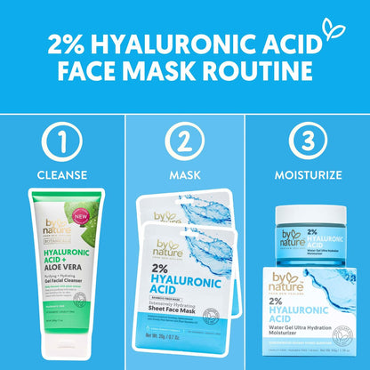 By Nature 2% Hyaluronic Acid Sheet Face Mask – Hydration Boost with Prickly Pear & Squalane – Made in New Zealand – Pack of 12