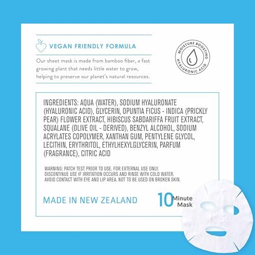 By Nature 2% Hyaluronic Acid Sheet Face Mask – Hydration Boost with Prickly Pear & Squalane – Made in New Zealand – Pack of 12 - görsel 4
