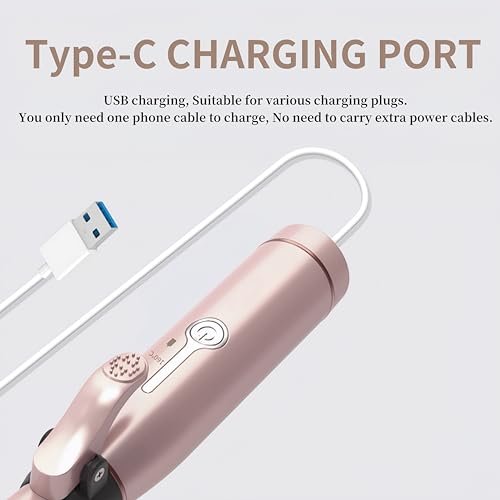 MARSKE Cordless Curling Iron 2 in 1 - Mini USB Rechargeable Ceramic Curling Wand & Flat Iron for Short Hair, 3 Heat Settings, Rose Gold (20x3 cm) Avelisse