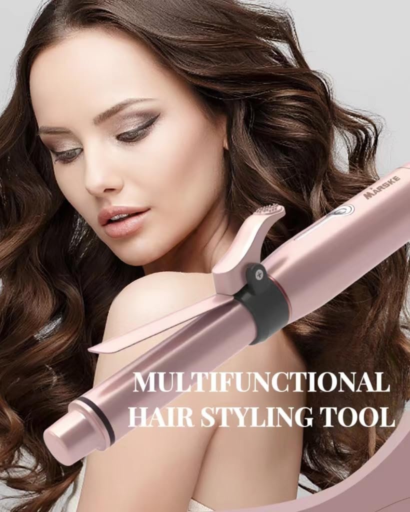 MARSKE Cordless Curling Iron 2 in 1 - Mini USB Rechargeable Ceramic Curling Wand & Flat Iron for Short Hair, 3 Heat Settings, Rose Gold (20x3 cm) Avelisse