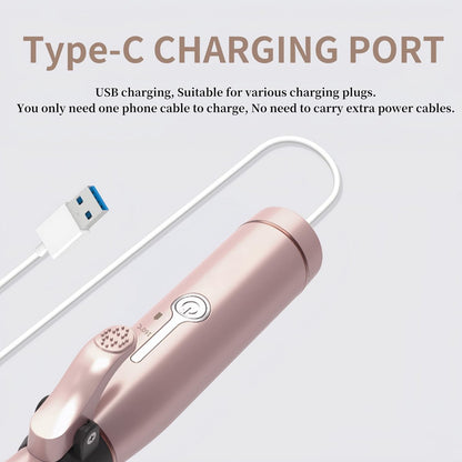 MARSKE Cordless Curling Iron 2 in 1 - Mini USB Rechargeable Ceramic Curling Wand & Flat Iron for Short Hair, 3 Heat Settings, Rose Gold (20x3 cm) Avelisse