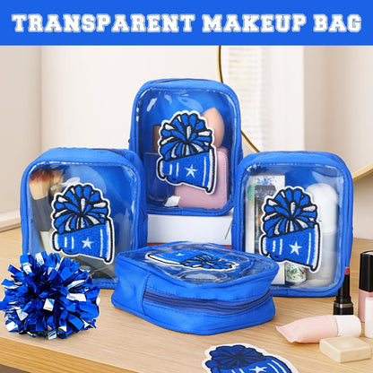 Sunnymove Valentine's Day 12 Pcs 6"x5" Cheer Makeup Bags - Blue Cheerleading Cosmetic Bags for Team Gifts, Bulk Travel Toiletry Bags for Women, Cheerleaders, Coaches