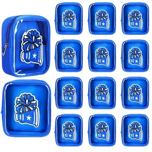 Sunnymove Valentine's Day 12 Pcs 6"x5" Cheer Makeup Bags - Blue Cheerleading Cosmetic Bags for Team Gifts, Bulk Travel Toiletry Bags for Women, Cheerleaders, Coaches - görsel 2
