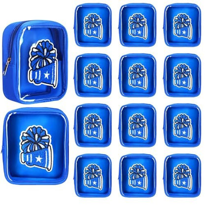 Sunnymove Valentine's Day 12 Pcs 6"x5" Cheer Makeup Bags - Blue Cheerleading Cosmetic Bags for Team Gifts, Bulk Travel Toiletry Bags for Women, Cheerleaders, Coaches