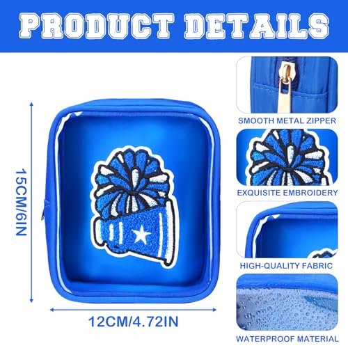 Sunnymove Valentine's Day 12 Pcs 6"x5" Cheer Makeup Bags - Blue Cheerleading Cosmetic Bags for Team Gifts, Bulk Travel Toiletry Bags for Women, Cheerleaders, Coaches - görsel 4