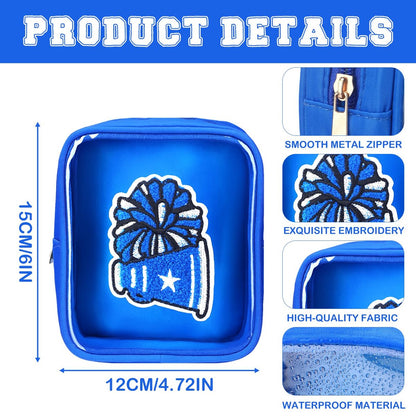 Sunnymove Valentine's Day 12 Pcs 6"x5" Cheer Makeup Bags - Blue Cheerleading Cosmetic Bags for Team Gifts, Bulk Travel Toiletry Bags for Women, Cheerleaders, Coaches