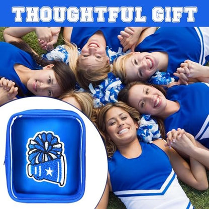 Sunnymove Valentine's Day 12 Pcs 6"x5" Cheer Makeup Bags - Blue Cheerleading Cosmetic Bags for Team Gifts, Bulk Travel Toiletry Bags for Women, Cheerleaders, Coaches