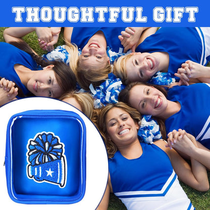 Sunnymove Valentine's Day 12 Pcs 6"x5" Cheer Makeup Bags - Blue Cheerleading Cosmetic Bags for Team Gifts, Bulk Travel Toiletry Bags for Women, Cheerleaders, Coaches