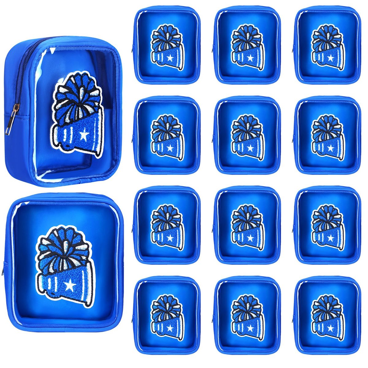 Sunnymove Valentine's Day 12 Pcs 6"x5" Cheer Makeup Bags - Blue Cheerleading Cosmetic Bags for Team Gifts, Bulk Travel Toiletry Bags for Women, Cheerleaders, Coaches - görsel 1