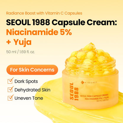 K-SECRET SEOUL 1988 Niacinamide Capsule Cream – Hydrating Face Moisturizer with 5% Niacinamide and Yuja Vitamin C for Dark Spots and Uneven Skin Tone | Korean Skincare, 50ml Avelisse