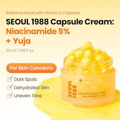 K-SECRET SEOUL 1988 Niacinamide Capsule Cream – Hydrating Face Moisturizer with 5% Niacinamide and Yuja Vitamin C for Dark Spots and Uneven Skin Tone | Korean Skincare, 50ml Avelisse