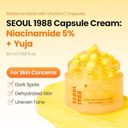 K-SECRET SEOUL 1988 Niacinamide Capsule Cream – Hydrating Face Moisturizer with 5% Niacinamide and Yuja Vitamin C for Dark Spots and Uneven Skin Tone | Korean Skincare, 50ml Avelisse