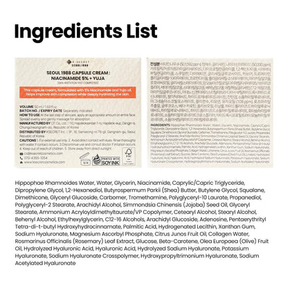 K-SECRET SEOUL 1988 Niacinamide Capsule Cream – Hydrating Face Moisturizer with 5% Niacinamide and Yuja Vitamin C for Dark Spots and Uneven Skin Tone | Korean Skincare, 50ml Avelisse