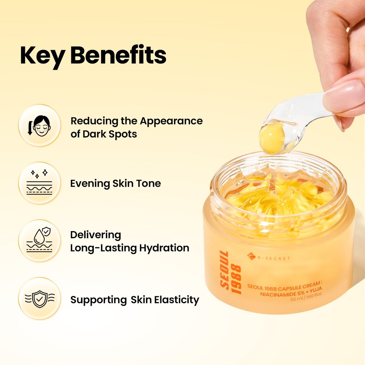 K-SECRET SEOUL 1988 Niacinamide Capsule Cream – Hydrating Face Moisturizer with 5% Niacinamide and Yuja Vitamin C for Dark Spots and Uneven Skin Tone | Korean Skincare, 50ml Avelisse