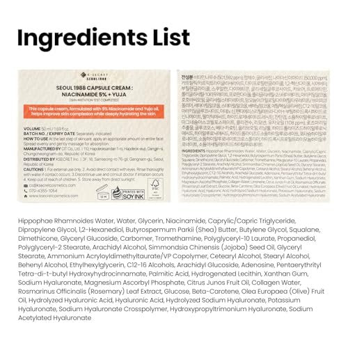 K-SECRET SEOUL 1988 Niacinamide Capsule Cream – Hydrating Face Moisturizer with 5% Niacinamide and Yuja Vitamin C for Dark Spots and Uneven Skin Tone | Korean Skincare, 50ml Avelisse