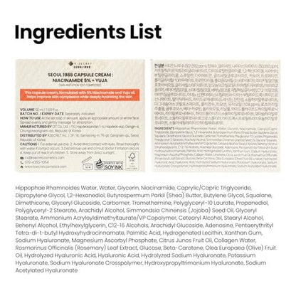 K-SECRET SEOUL 1988 Niacinamide Capsule Cream – Hydrating Face Moisturizer with 5% Niacinamide and Yuja Vitamin C for Dark Spots and Uneven Skin Tone | Korean Skincare, 50ml Avelisse