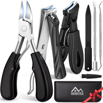 MERDTTES Toenail Clippers for Seniors Thick Toenails – Heavy Duty Ingrown Toenail Clipper Set with Long Handle & Wide Jaw (7 Pieces, Stainless Steel) Avelisse