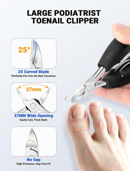 MERDTTES Toenail Clippers for Seniors Thick Toenails – Heavy Duty Ingrown Toenail Clipper Set with Long Handle & Wide Jaw (7 Pieces, Stainless Steel) Avelisse