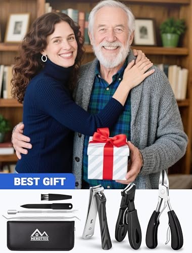 MERDTTES Toenail Clippers for Seniors Thick Toenails – Heavy Duty Ingrown Toenail Clipper Set with Long Handle & Wide Jaw (7 Pieces, Stainless Steel) Avelisse