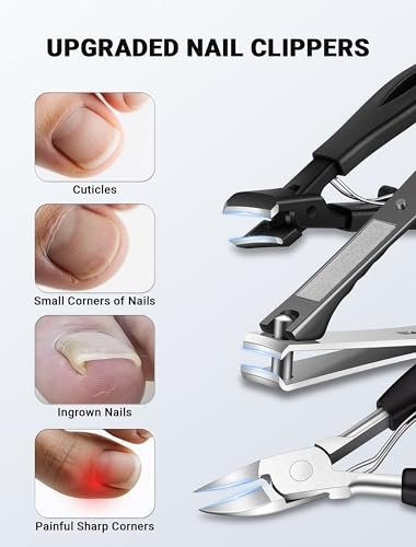 MERDTTES Toenail Clippers for Seniors Thick Toenails – Heavy Duty Ingrown Toenail Clipper Set with Long Handle & Wide Jaw (7 Pieces, Stainless Steel) Avelisse
