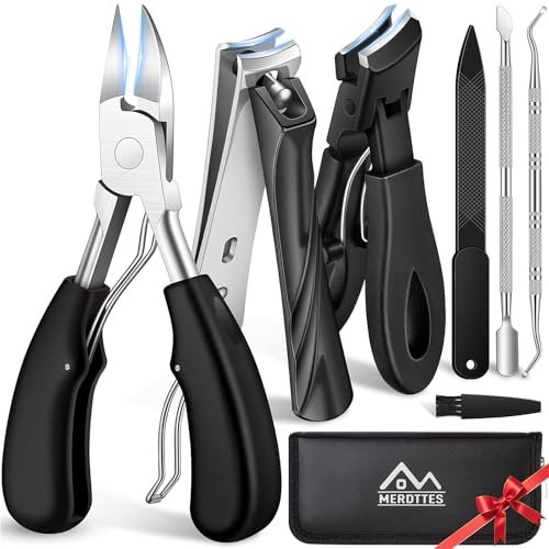 MERDTTES Toenail Clippers for Seniors Thick Toenails – Heavy Duty Ingrown Toenail Clipper Set with Long Handle & Wide Jaw (7 Pieces, Stainless Steel) Avelisse