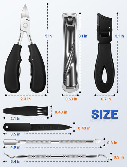MERDTTES Toenail Clippers for Seniors Thick Toenails – Heavy Duty Ingrown Toenail Clipper Set with Long Handle & Wide Jaw (7 Pieces, Stainless Steel) Avelisse