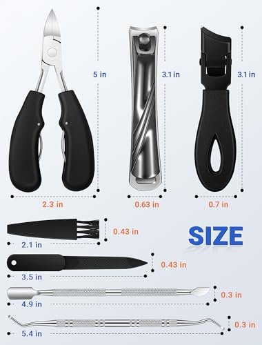 MERDTTES Toenail Clippers for Seniors Thick Toenails – Heavy Duty Ingrown Toenail Clipper Set with Long Handle & Wide Jaw (7 Pieces, Stainless Steel) Avelisse