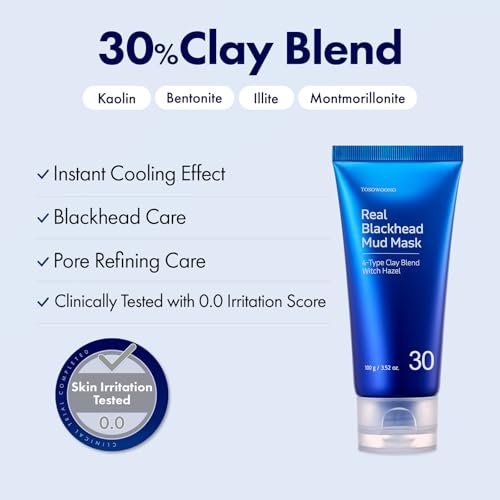 TOSOWOONG Real Blackhead Mud Mask - Pore Purifying Clay Mask for Face & Nose, Deep Cleansing, Oil Control, 3.52 oz Avelisse