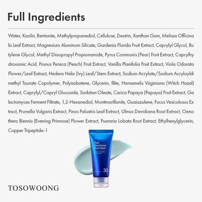 TOSOWOONG Real Blackhead Mud Mask - Pore Purifying Clay Mask for Face & Nose, Deep Cleansing, Oil Control, 3.52 oz Avelisse