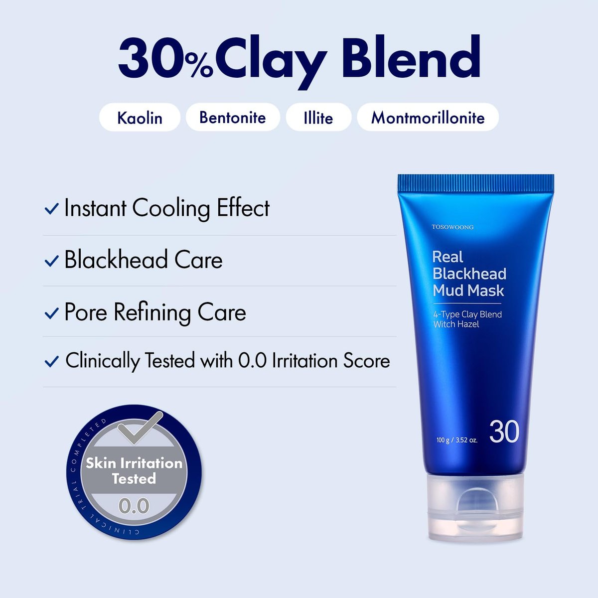 TOSOWOONG Real Blackhead Mud Mask - Pore Purifying Clay Mask for Face & Nose, Deep Cleansing, Oil Control, 3.52 oz Avelisse