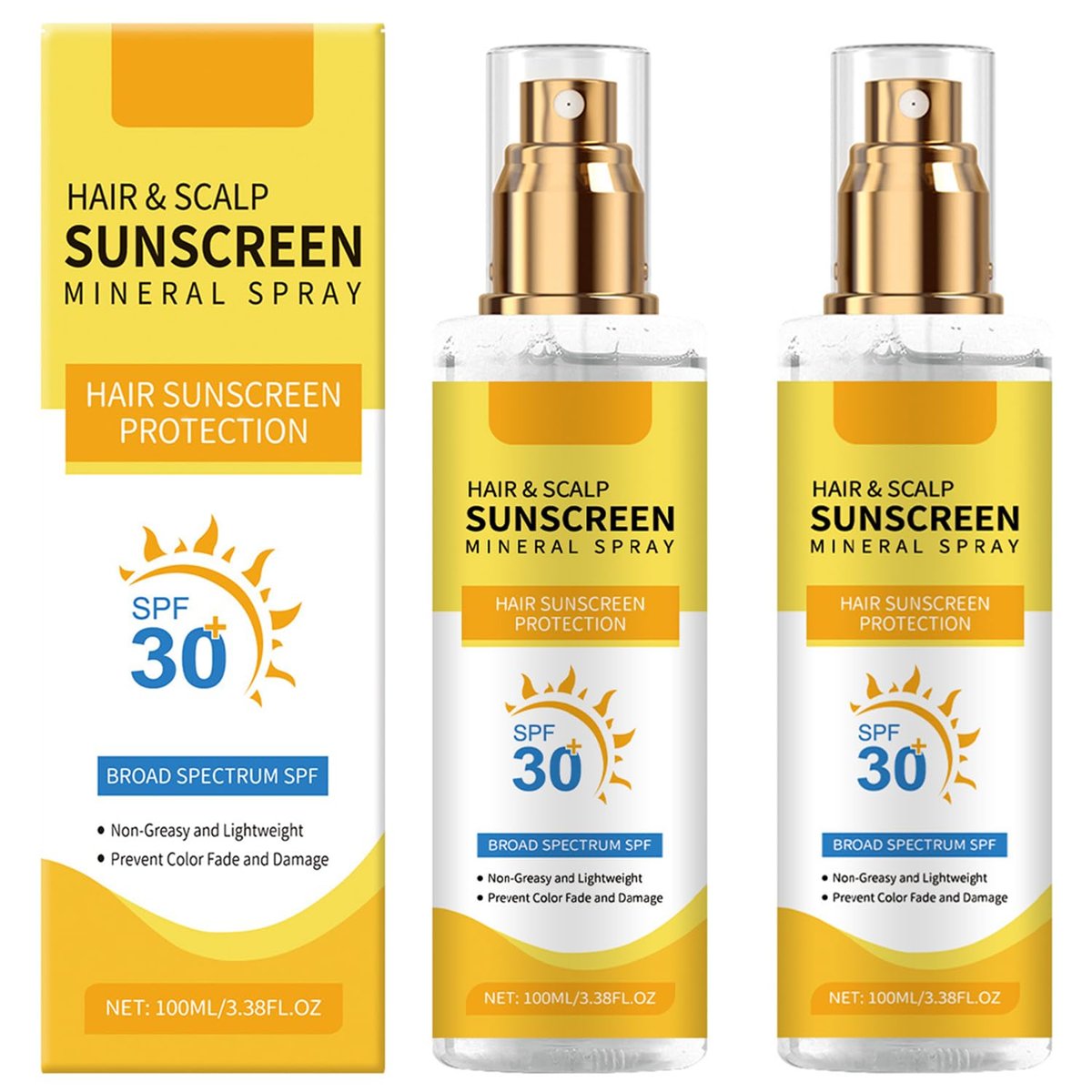 2-Pack Ultimate Hair and Scalp Sunscreen Spray SPF 30 – Color-Lock UV Shield for Dyed/Highlighted Hair, Prevents Color Fade & Dryness, Non-Greasy Protection (2 x 100ml) Avelisse
