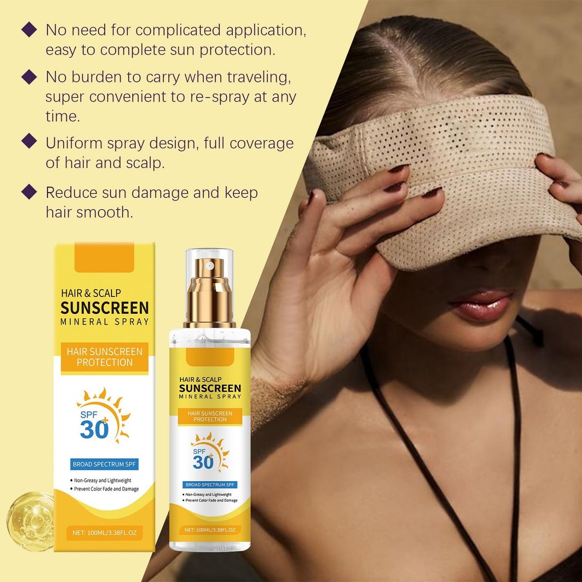 2-Pack Ultimate Hair and Scalp Sunscreen Spray SPF 30 – Color-Lock UV Shield for Dyed/Highlighted Hair, Prevents Color Fade & Dryness, Non-Greasy Protection (2 x 100ml) Avelisse