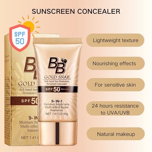 9-in-1 BB Cream Tinted Moisturizer with SPF 50, Full Coverage Foundation Concealer, Oil-Free Sunscreen for All Skin Types, Natural Color #01 - görsel 4
