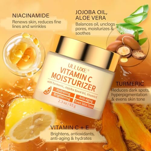 Vitamin C Face Moisturizer with Turmeric & Niacinamide - Brightening Anti-Aging Cream for Dark Spots, Wrinkles & Uneven Tone - Hydrating Face Moisturizer for All Skin Types, 2.3 oz Avelisse