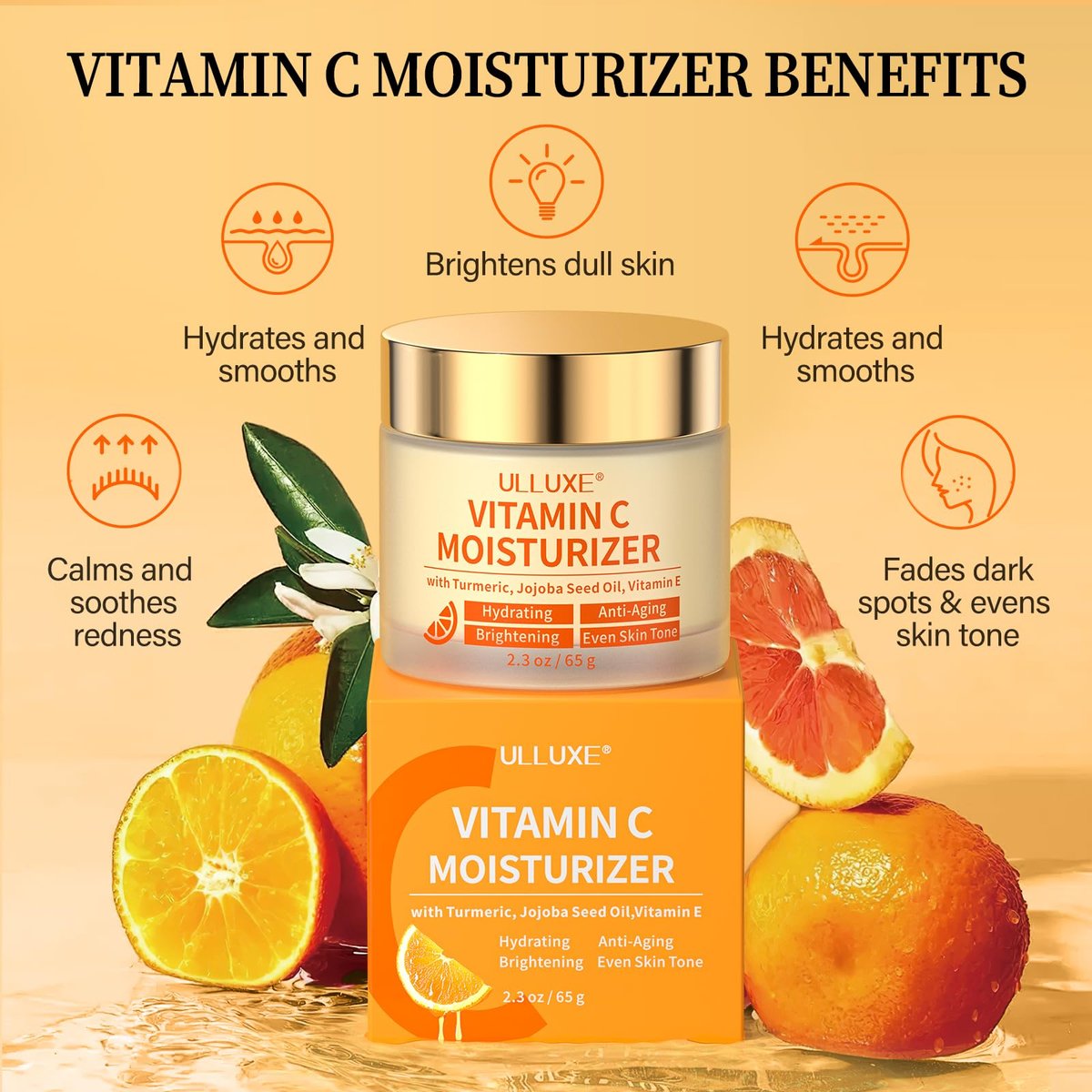 Vitamin C Face Moisturizer with Turmeric & Niacinamide - Brightening Anti-Aging Cream for Dark Spots, Wrinkles & Uneven Tone - Hydrating Face Moisturizer for All Skin Types, 2.3 oz Avelisse