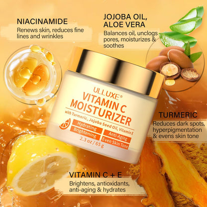Vitamin C Face Moisturizer with Turmeric & Niacinamide - Brightening Anti-Aging Cream for Dark Spots, Wrinkles & Uneven Tone - Hydrating Face Moisturizer for All Skin Types, 2.3 oz Avelisse