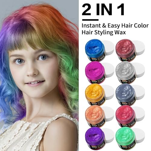 10Pcs Temporary Hair Color Wax for Christmas Party, Daily Party Cosplay Stocking Stuffers - Washable Hair Chalk Natural Instant Hair Color for Women, Kids, Teens, Men (40g Each, Assorted Colors) Avelisse
